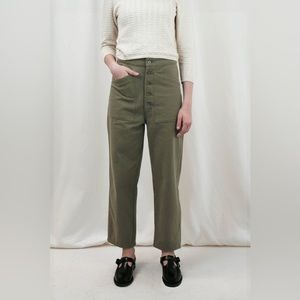 Micaela Greg Dark Fall Olive Work Pant Vintage Inspired Organic Cotton EUC Sz M